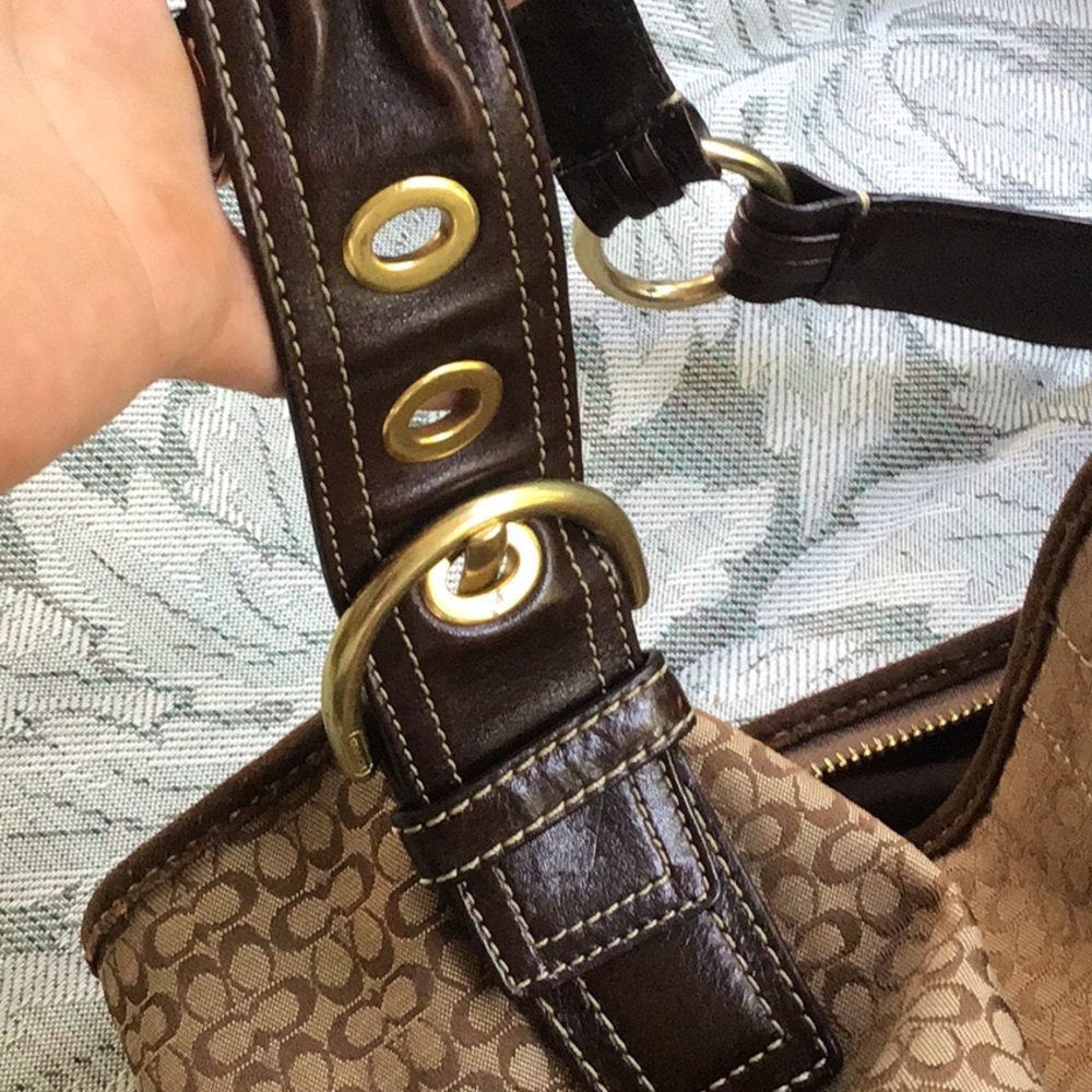 Coach Signature Canvas Hobo Bag in Brown and Tan - Picture 6 of 7